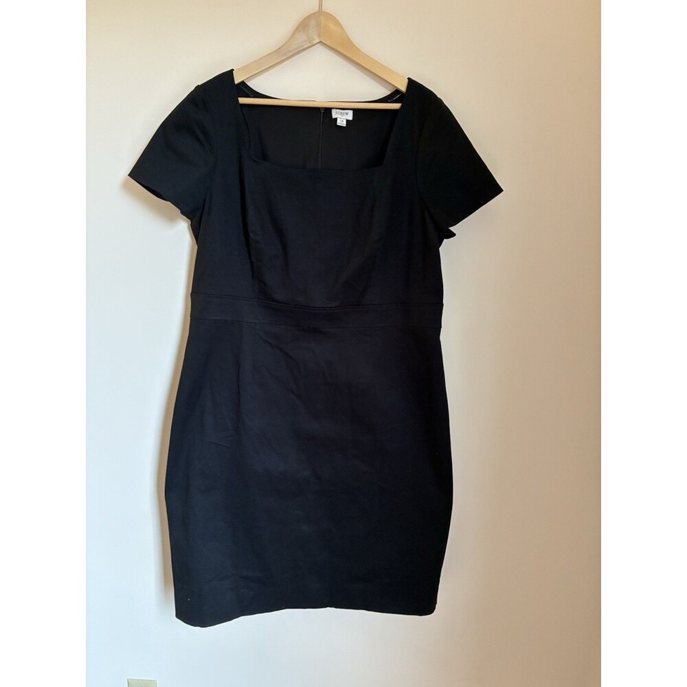 NWOT J.Crew Black Solid Sheath Dress 18 Square Neck Knee Length Short Sleeve